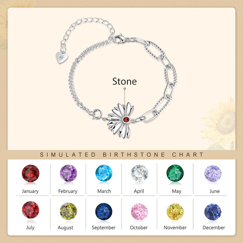 Rhodium Plated Birthstone Sunflower Bracelet