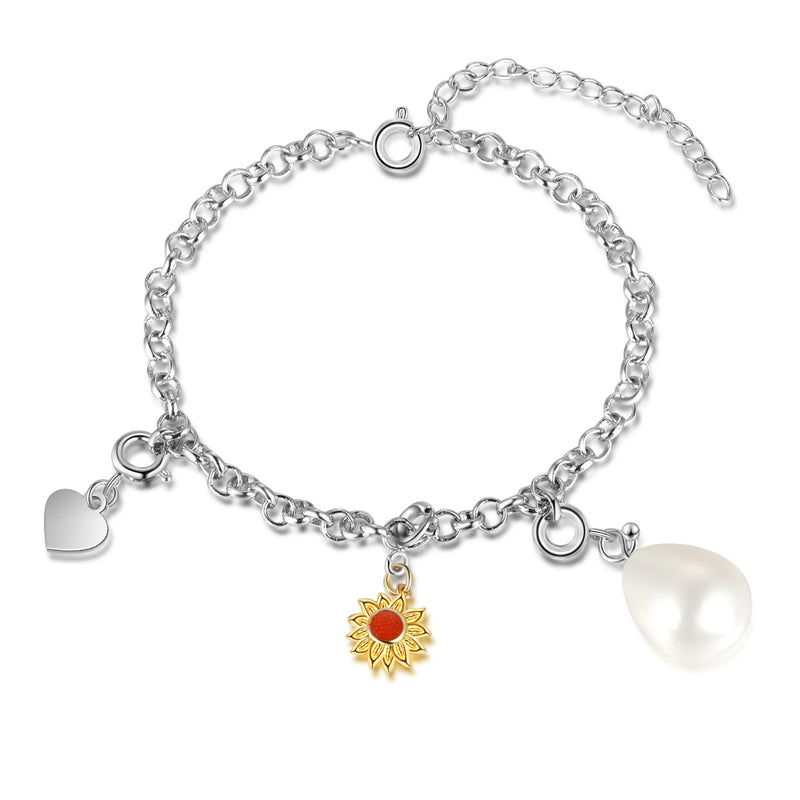 Personalized Rhodium Plated Custom Letter Sunflower Bracelet