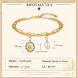 Rhodium Plated Evil Eye Pearl Bracelet