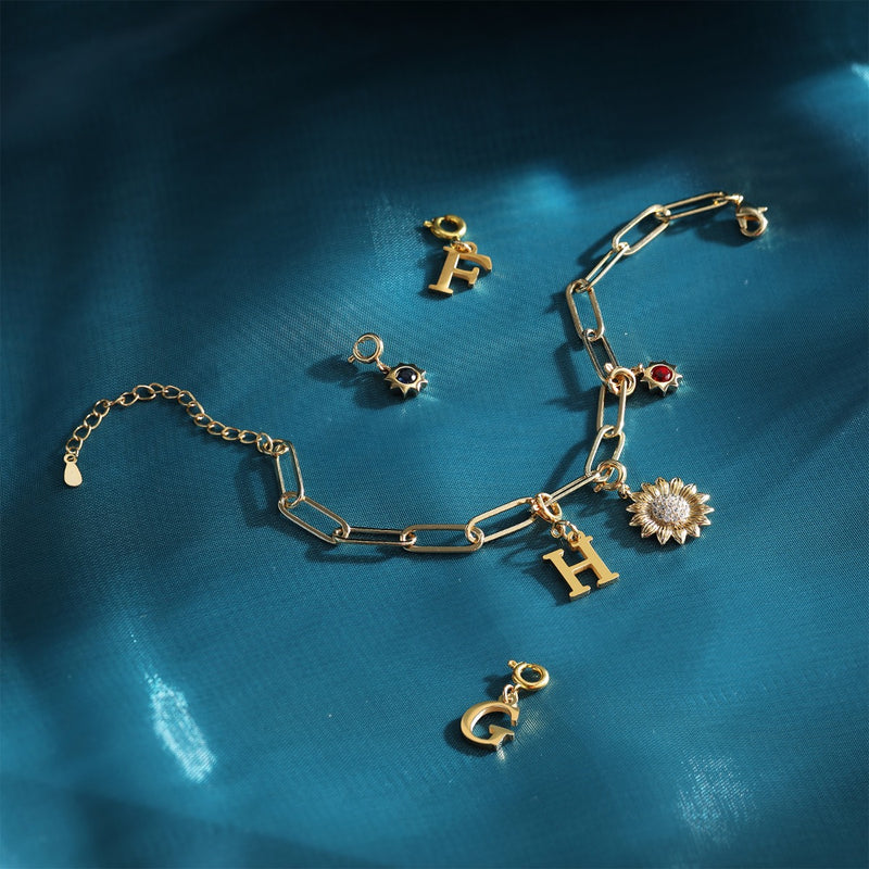 Rhodium Plated Sunflower Letter Bracelet