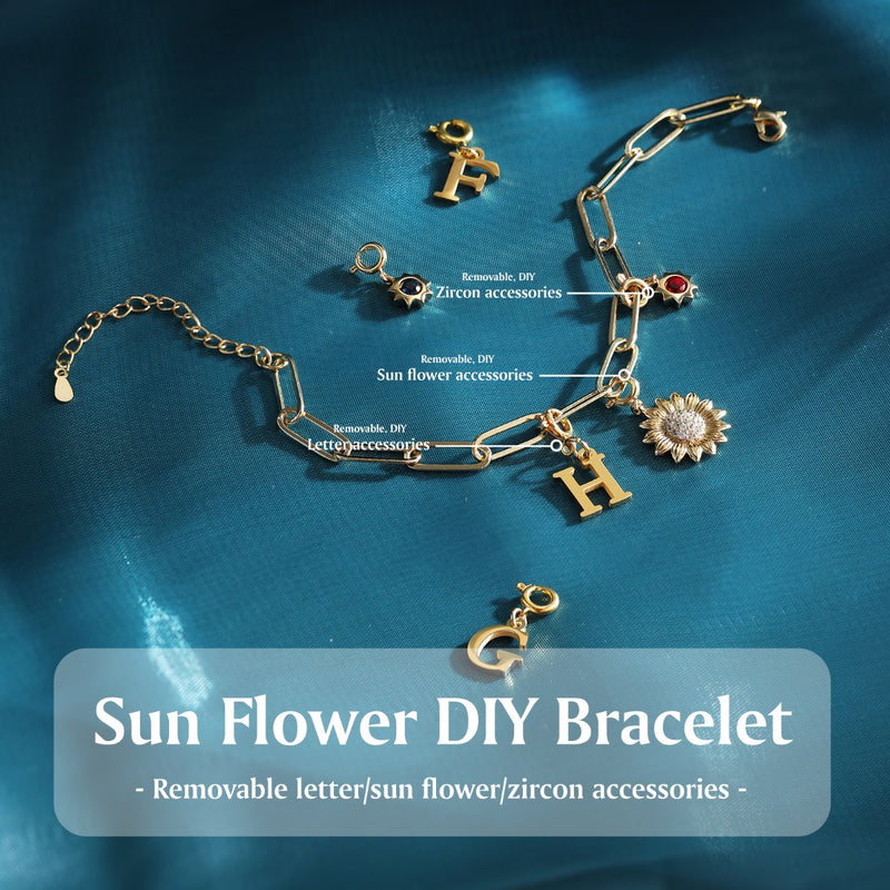 Rhodium Plated Sunflower Letter Bracelet