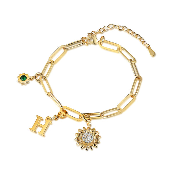 Rhodium Plated Sunflower Letter Bracelet