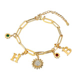 Rhodium Plated Sunflower Letter Bracelet