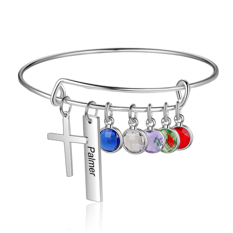 Engraved Rhodium Plated Cross Bracelet