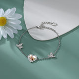 Personalized Rhodium Plated Butterfly Photo Heart Bracelet