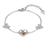 Personalized Rhodium Plated Butterfly Photo Heart Bracelet