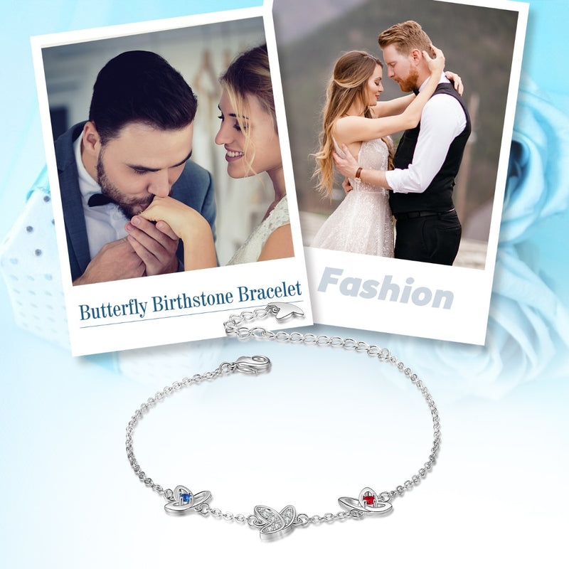 Personalized  Rhodium Plated Butterfly Bracelet