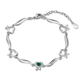 Rhodium Plated Heart Shape Birthstone Bracelet
