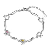 Rhodium Plated Heart Shape Birthstone Bracelet