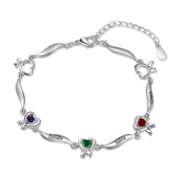 Rhodium Plated Heart Shape Birthstone Bracelet
