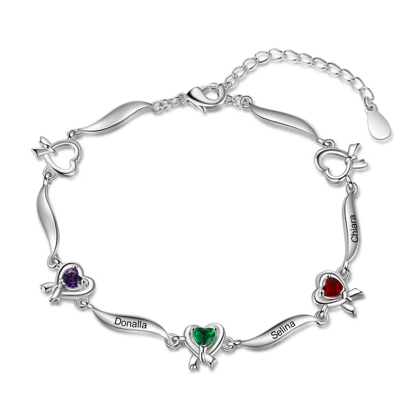 Rhodium Plated Heart Shape Birthstone Bracelet