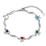 Rhodium Plated Heart Shape Birthstone Bracelet