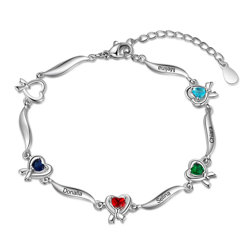 Rhodium Plated Heart Shape Birthstone Bracelet