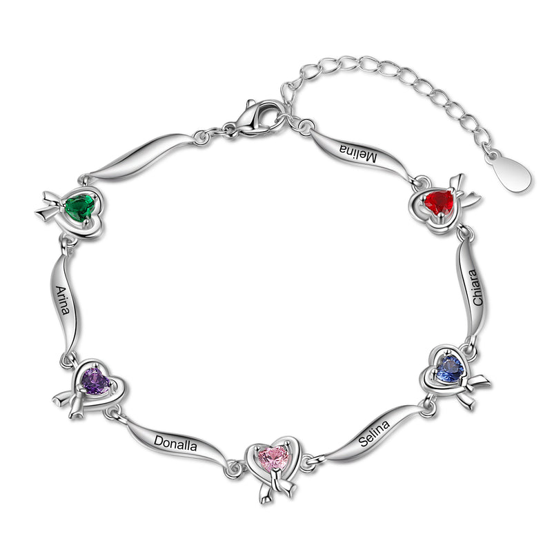Rhodium Plated Heart Shape Birthstone Bracelet