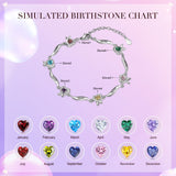 Rhodium Plated Heart Shape Birthstone Bracelet