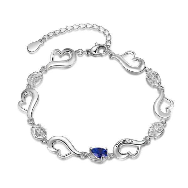 Rhodium Plated Heart Birthstone Bracelet