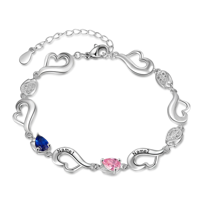 Rhodium Plated Heart Birthstone Bracelet