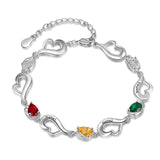 Rhodium Plated Heart Birthstone Bracelet