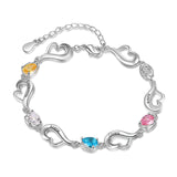 Rhodium Plated Heart Birthstone Bracelet