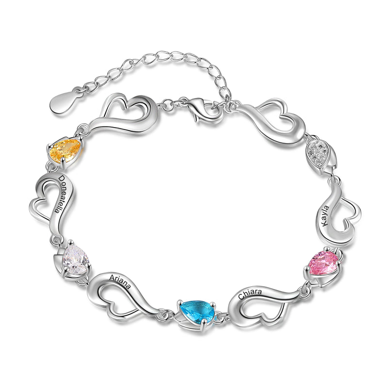 Rhodium Plated Heart Birthstone Bracelet