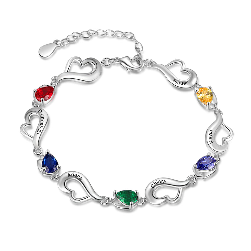 Rhodium Plated Heart Birthstone Bracelet
