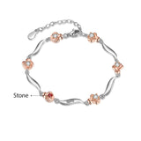 Rhodium Plated Rose Birthstone Bracelet