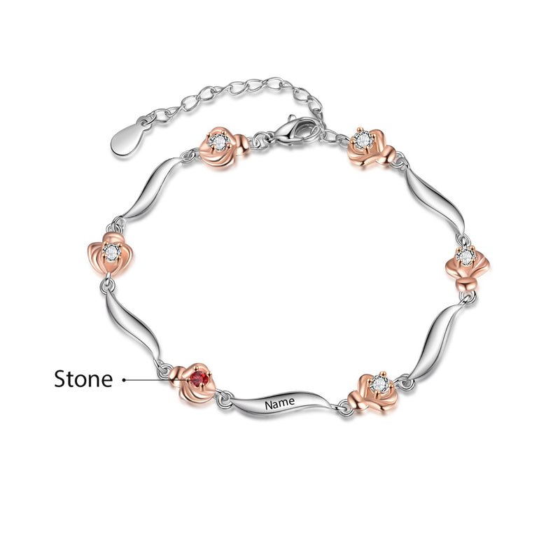 Rhodium Plated Rose Birthstone Bracelet