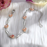 Rhodium Plated Rose Birthstone Bracelet