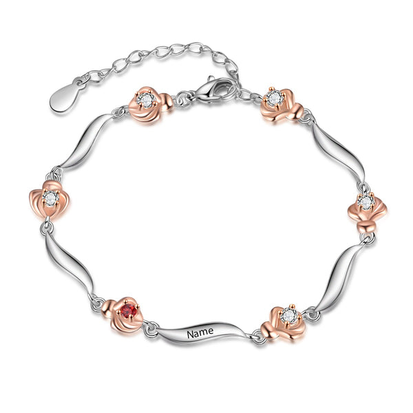 Rhodium Plated Rose Birthstone Bracelet