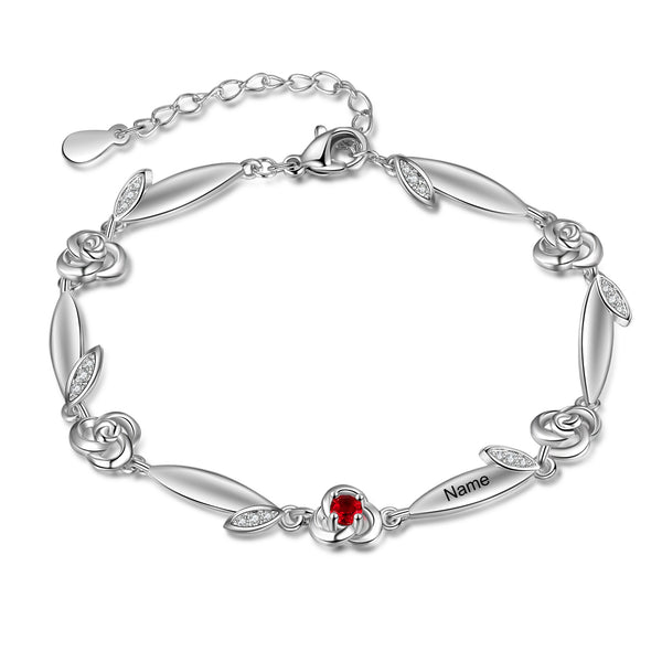 Rhodium Plated Rose Flower Bracelet