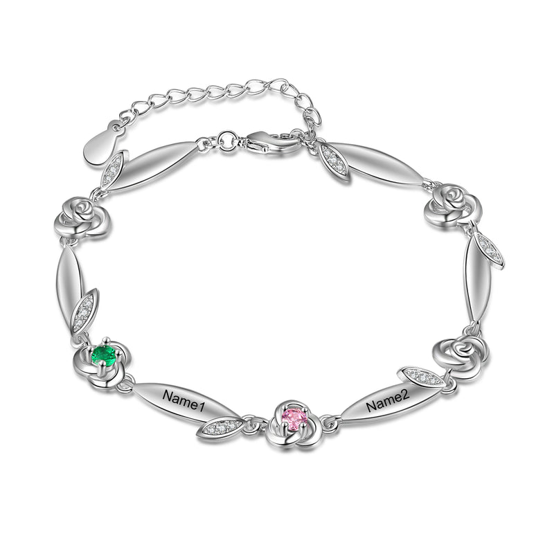 Rhodium Plated Rose Flower Bracelet