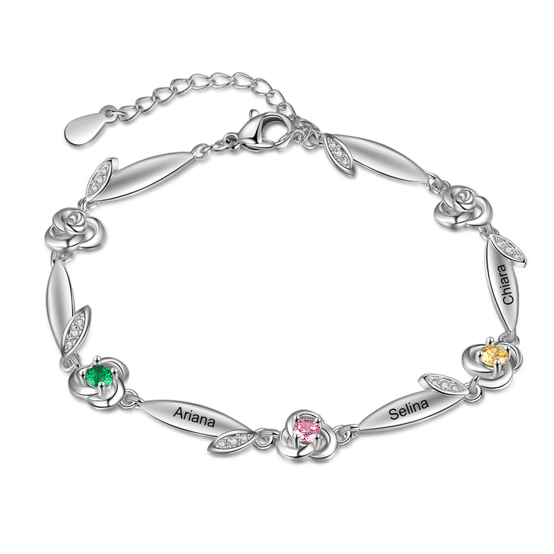 Rhodium Plated Rose Flower Bracelet