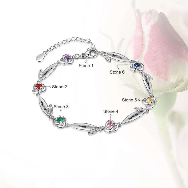 Rhodium Plated Rose Flower Bracelet