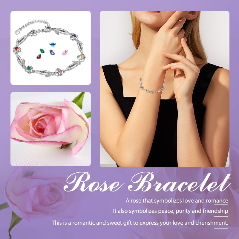 Rhodium Plated Rose Flower Bracelet