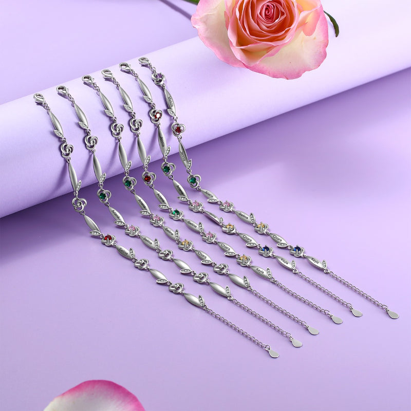 Rhodium Plated Rose Flower Bracelet