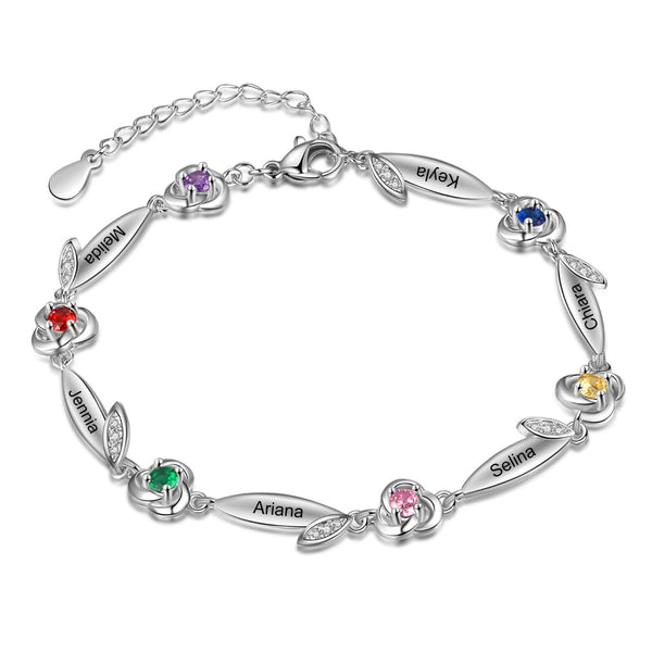 Rhodium Plated Rose Flower Bracelet