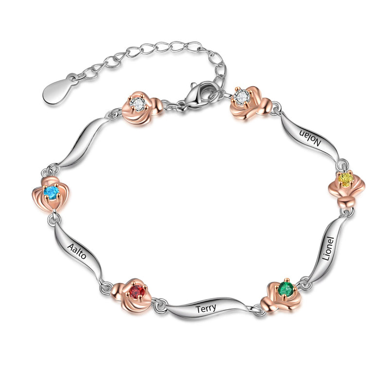 Rhodium Plated Rose Birthstone Bracelet