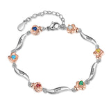 Rhodium Plated Rose Birthstone Bracelet