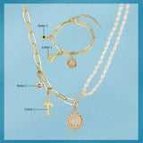 Sunflower Letter Peal Necklace and Bracelet Jewelry Set
