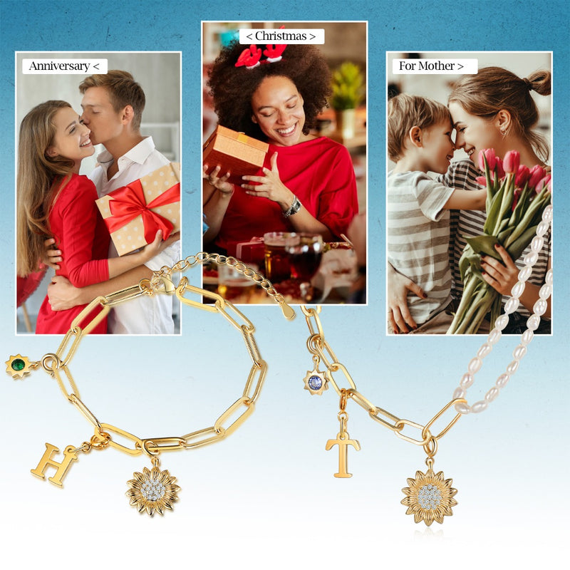 Sunflower Letter Peal Necklace and Bracelet Jewelry Set