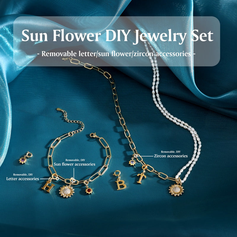 Sunflower Letter Peal Necklace and Bracelet Jewelry Set