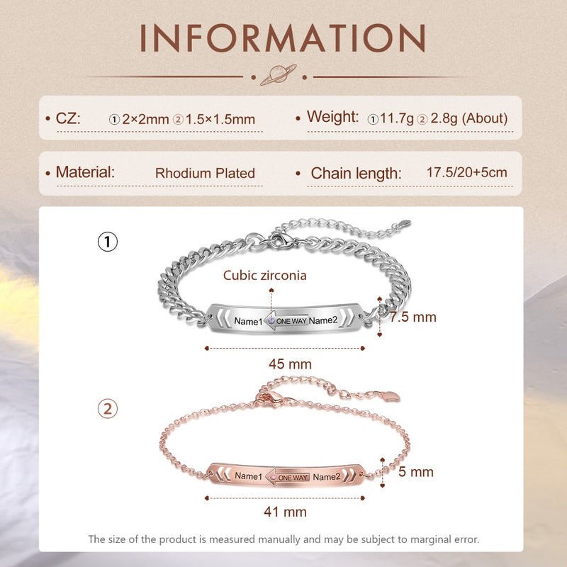 Rhodium Plated Couple Bracelet