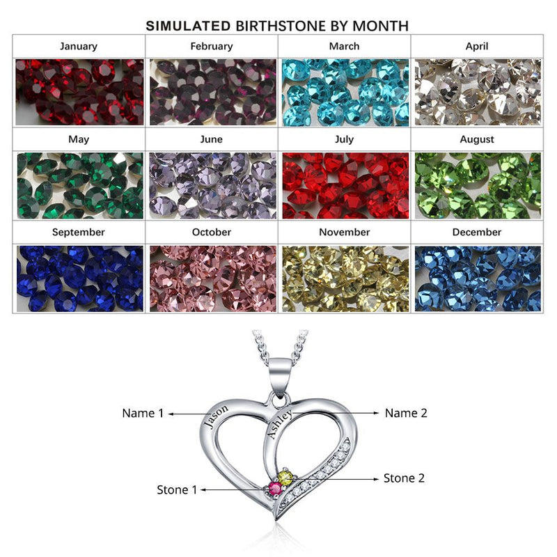 925 Silver Personalized Name Heart Shape Pendant Necklace with Cubic Zirconia