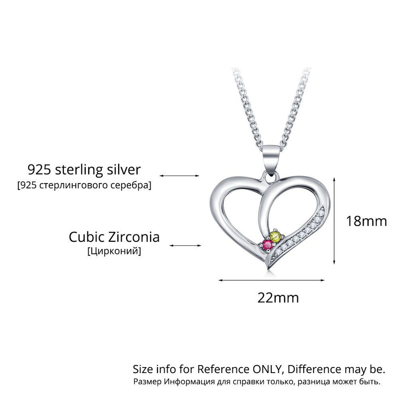 925 Silver Personalized Name Heart Shape Pendant Necklace with Cubic Zirconia