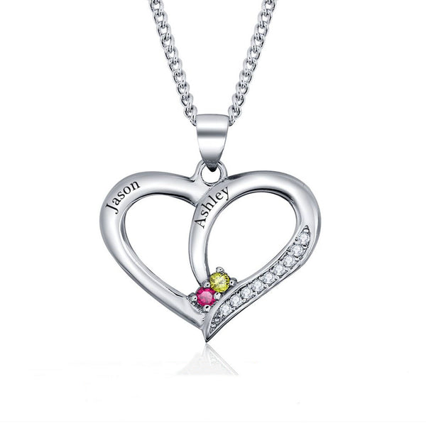 925 Silver Personalized Name Heart Shape Pendant Necklace with Cubic Zirconia