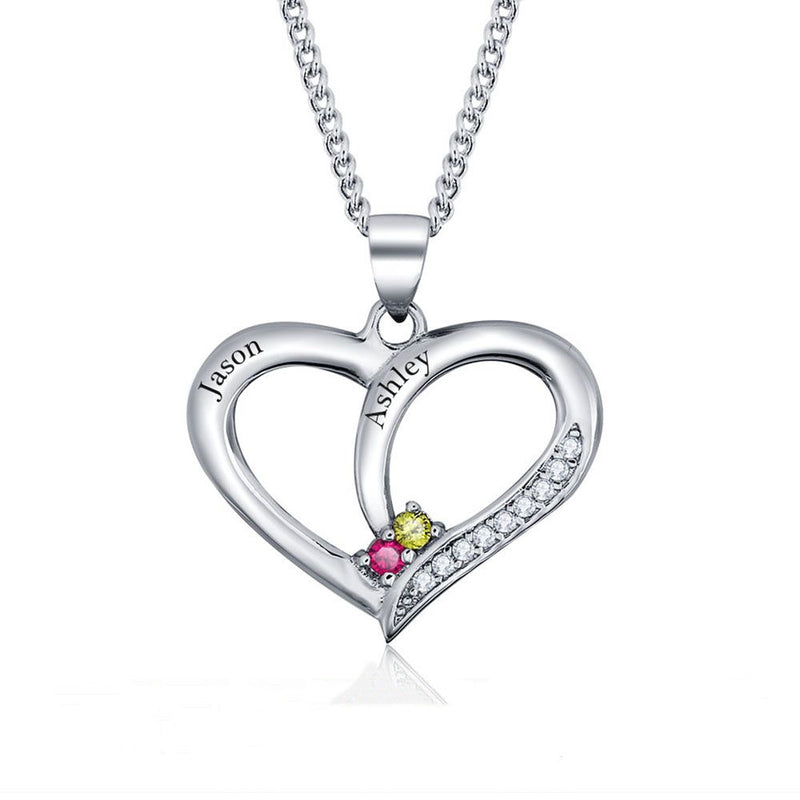 925 Silver Personalized Name Heart Shape Pendant Necklace with Cubic Zirconia
