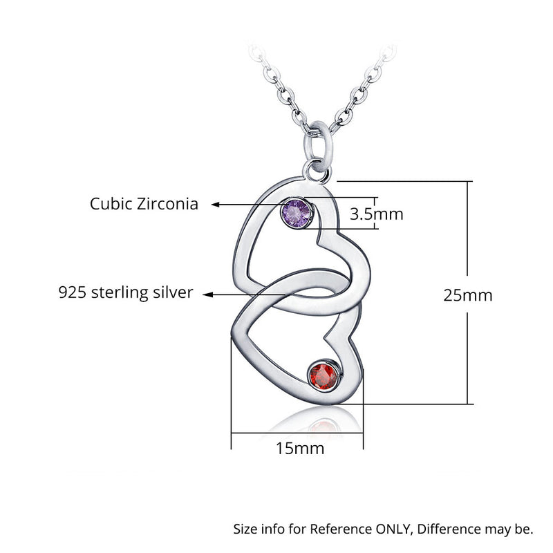 Custom Name Double Heart Shape Pendant Necklace with Birthstones
