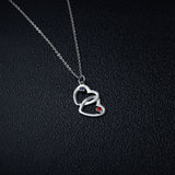 Custom Name Double Heart Shape Pendant Necklace with Birthstones