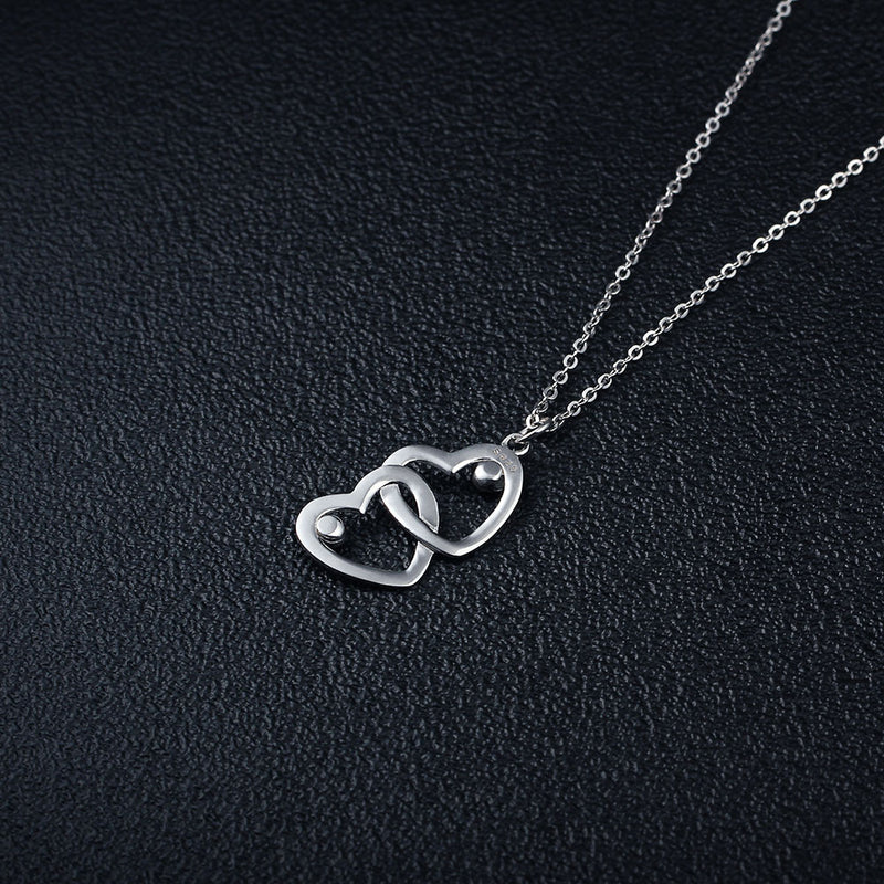 Custom Name Double Heart Shape Pendant Necklace with Birthstones