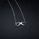 925 Silver Cubic Zircon Double Heart Shape Pendant Necklace with Personalized Names
